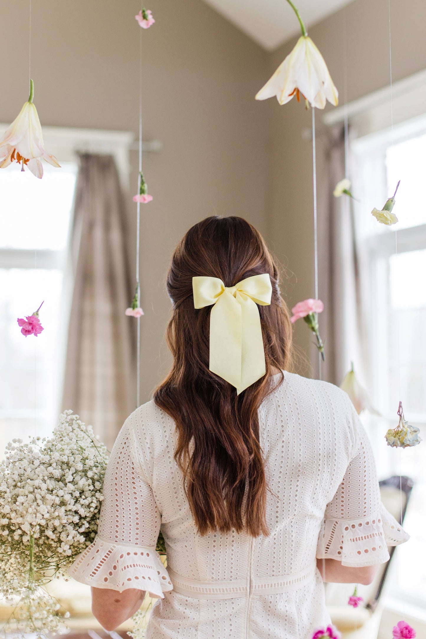 SPRING '24: Grace & Grandeur Bailee Satin Bow Barrette: Ivory