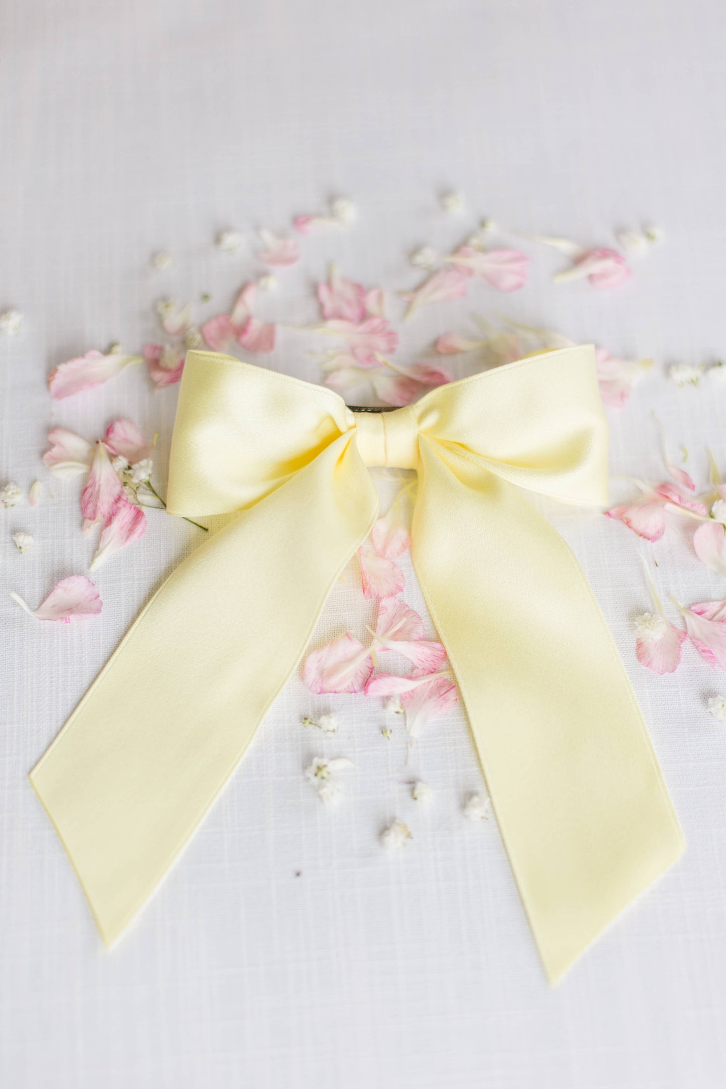 SPRING '24: Grace & Grandeur Bailee Satin Bow Barrette: Ivory