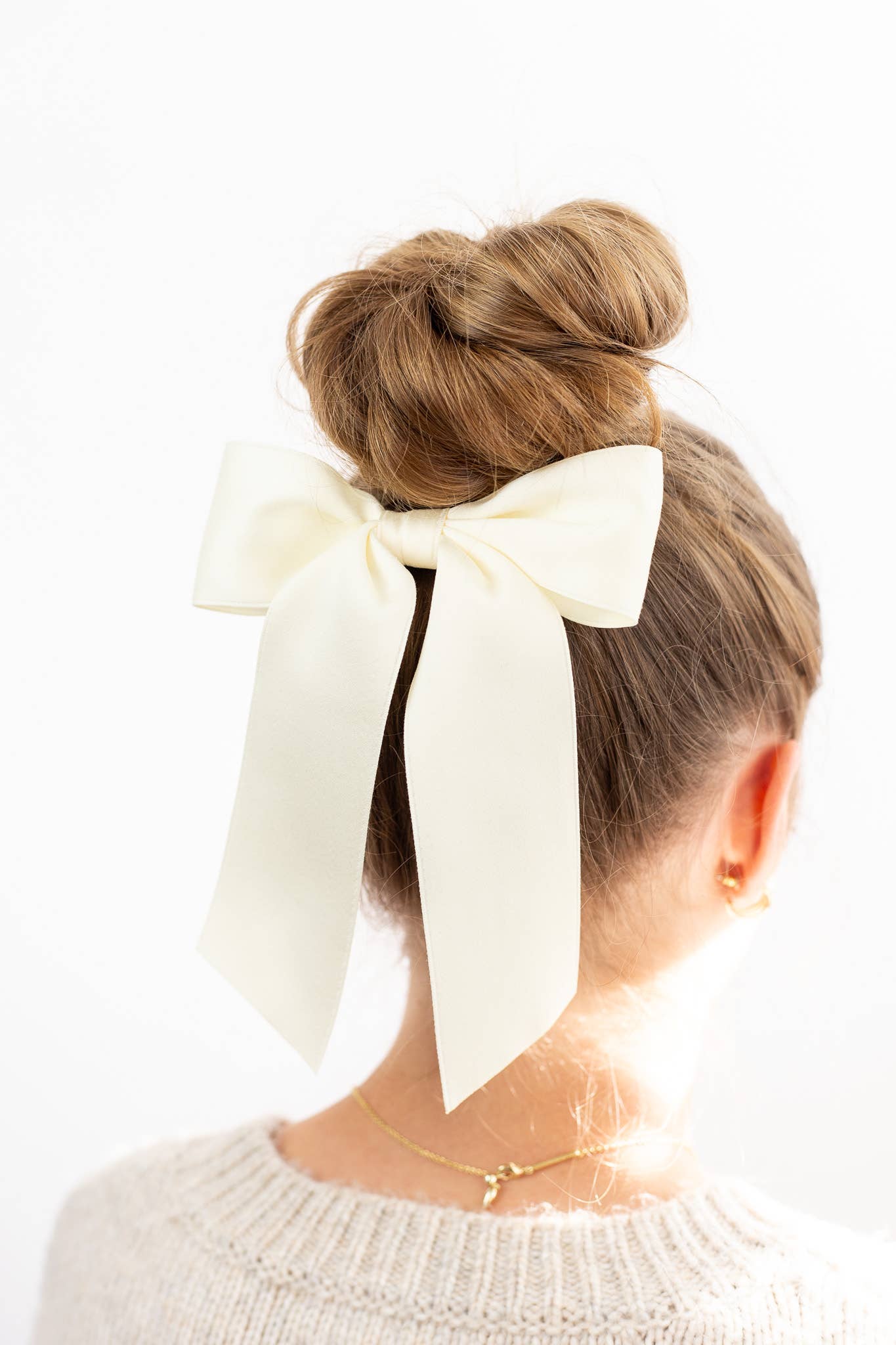 SPRING '24: Grace & Grandeur Bailee Satin Bow Barrette: Ivory