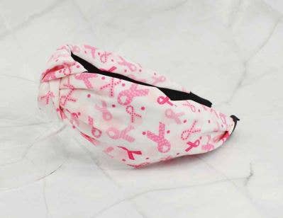 Pink Ribbon Printed Top Knot Headband